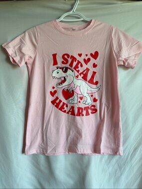 Girls' Pink 'I Steal Hearts' Dino Graphic Tee